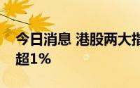 今日消息 港股两大指数涨幅持续扩大，均涨超1%