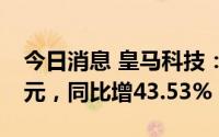 今日消息 皇马科技：上半年归母净利2.97亿元，同比增43.53%
