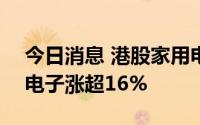 今日消息 港股家用电器板块持续冲高，TCL电子涨超16%