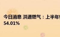 今日消息 洪通燃气：上半年归母净利润约1.13亿元，同比增54.01%