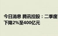 今日消息 腾讯控股：二季度手机游戏增值服务收入总额同比下降2%至400亿元