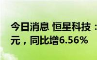 今日消息 恒星科技：上半年归母净利1.09亿元，同比增6.56%