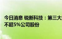 今日消息 锐新科技：第三大股东及其一致行动人拟合计减持不超5%公司股份