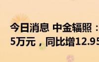 今日消息 中金辐照：上半年归母净利5964.35万元，同比增12.95%