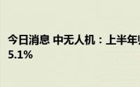 今日消息 中无人机：上半年归母净利润2.36亿元，同比上涨5.1%