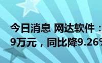 今日消息 网达软件：上半年归母净利3440.59万元，同比降9.26%