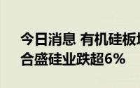 今日消息 有机硅板块持续走低，润禾材料、合盛硅业跌超6%
