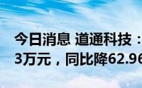 今日消息 道通科技：上半年归母净利8565.23万元，同比降62.96%