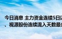 今日消息 主力资金连续5日以上持续净流入53股，立新能源、视源股份连续流入天数最多
