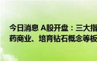 今日消息 A股开盘：三大指数高开，创业板指涨0.3%，医药商业、培育钻石概念等板块领涨