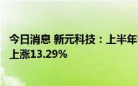 今日消息 新元科技：上半年归母净利润4048.96万元，同比上涨13.29%