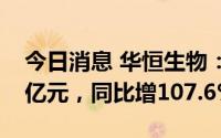 今日消息 华恒生物：上半年归母净利润1.29亿元，同比增107.6%