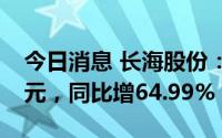 今日消息 长海股份：上半年归母净利4.28亿元，同比增64.99%