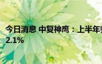 今日消息 中复神鹰：上半年归母净利润2.2亿元，同比上涨82.1%