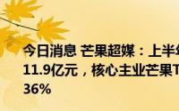 今日消息 芒果超媒：上半年归母净利润同比下降17.95%至11.9亿元，核心主业芒果TV互联网视频业务营收同比降11.36%