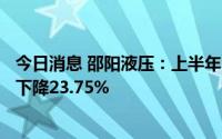 今日消息 邵阳液压：上半年归母净利润2015.31万元，同比下降23.75%