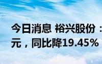 今日消息 裕兴股份：上半年归母净利1.03亿元，同比降19.45%