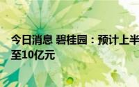 今日消息 碧桂园：预计上半年股东应占净利润介乎约2亿元至10亿元