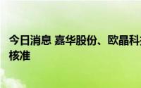 今日消息 嘉华股份、欧晶科技、豪鹏科技首发申请获证监会核准