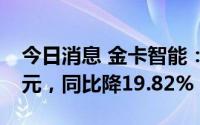 今日消息 金卡智能：上半年归母净利1.15亿元，同比降19.82%