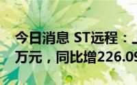今日消息 ST远程：上半年归母净利2836.51万元，同比增226.09%