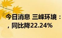 今日消息 三峰环境：上半年归母净利5.9亿元，同比降22.24%