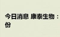 今日消息 康泰生物：拟回购1亿-2亿元公司股份