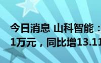 今日消息 山科智能：上半年归母净利3114.01万元，同比增13.11%