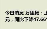 今日消息 万里扬：上半年归母净利润1.63亿元，同比下降47.66%