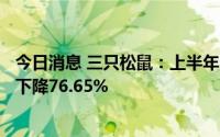 今日消息 三只松鼠：上半年归母净利润8213.43万元，同比下降76.65%