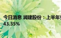 今日消息 润建股份：上半年归母净利润2.37亿元，同比增长43.35%