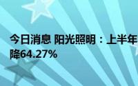今日消息 阳光照明：上半年归母净利润9964.62万元，同比降64.27%