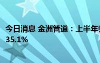 今日消息 金洲管道：上半年归母净利润1.27亿元，同比下降35.1%
