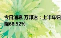 今日消息 万邦达：上半年归母净利润5173.15万元，同比下降68.52%