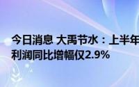 今日消息 大禹节水：上半年营收同比增33.34%但其归母净利润同比增幅仅2.9%