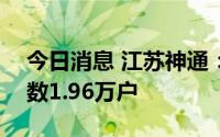 今日消息 江苏神通：截至8月19日，股东人数1.96万户