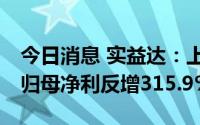 今日消息 实益达：上半年营收下滑16.06%，归母净利反增315.9%