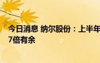 今日消息 纳尔股份：上半年营收涨20.33%然归母净利暴增7倍有余
