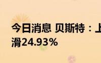 今日消息 贝斯特：上半年归母净利润同比下滑24.93%