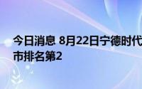 今日消息 8月22日宁德时代主力资金净流入额9.3亿元，两市排名第2