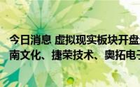 今日消息 虚拟现实板块开盘走强，中广天择、广博股份、中南文化、捷荣技术、奥拓电子涨停