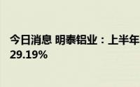 今日消息 明泰铝业：上半年归母净利润10.91亿元，同比涨29.19%
