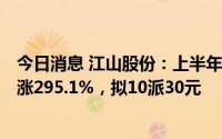 今日消息 江山股份：上半年归母净利润12.13亿元，同比上涨295.1%，拟10派30元