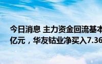 今日消息 主力资金回流基本金属板块，当日已净买入超17亿元，华友钴业净买入7.36亿元