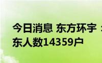 今日消息 东方环宇：截至8月19日，公司股东人数14359户