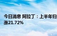 今日消息 阿拉丁：上半年归母净利润5025.85万元，同比上涨21.72%