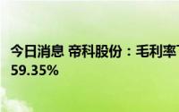 今日消息 帝科股份：毛利率下降，上半年归母净利润同比减59.35%