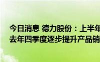今日消息 德力股份：上半年归母净利润同比下滑79.86%，去年四季度逐步提升产品销售单价