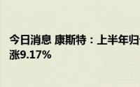 今日消息 康斯特：上半年归母净利润3416.06万元，同比上涨9.17%
