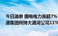 今日消息 国电电力涨超7%，公司拟43.70亿元收购国家能源集团所持大渡河公司11%股权